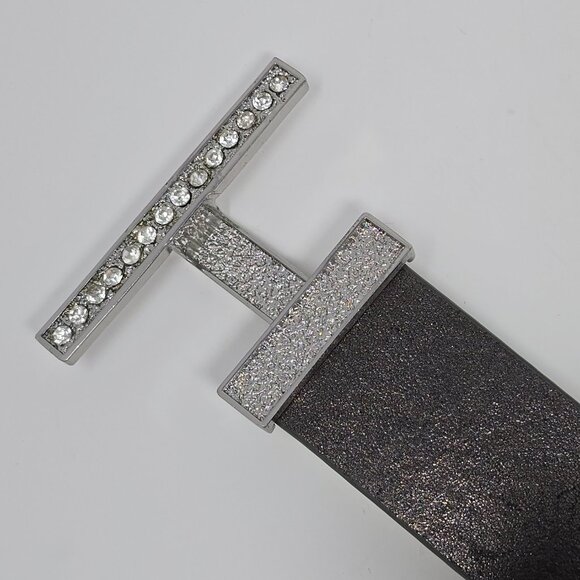 Chico's Metallic Adjustable Leather Cinch Belt with Rhinestone Buckle, S/M - Picture 9 of 12
